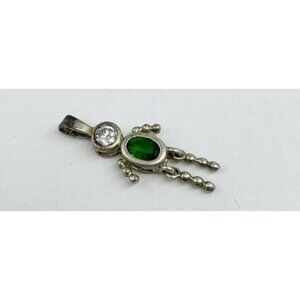 Y2K 925 Sterling Silver Birthstone August Green CZ Cubic Zirconia Boy Pendant